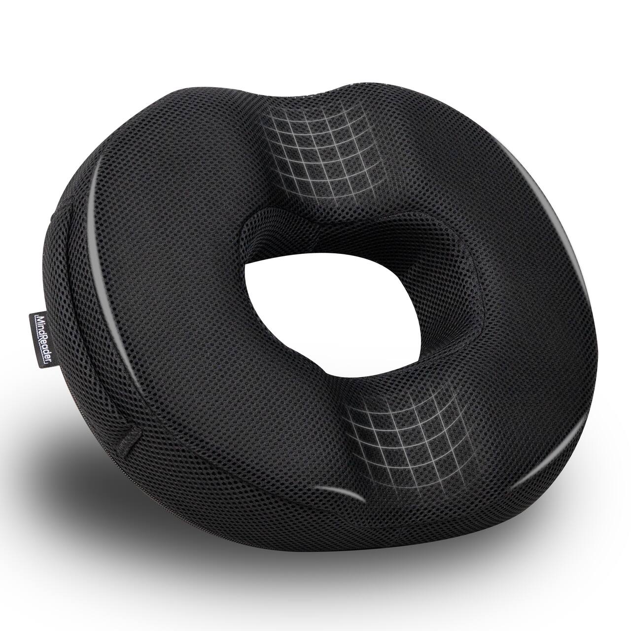 Mind Reader Donut Pillow Seat Cushion with Air-Cloud Technology, Tailbone, Hemorrhoid, Pregnancy Relief, Black